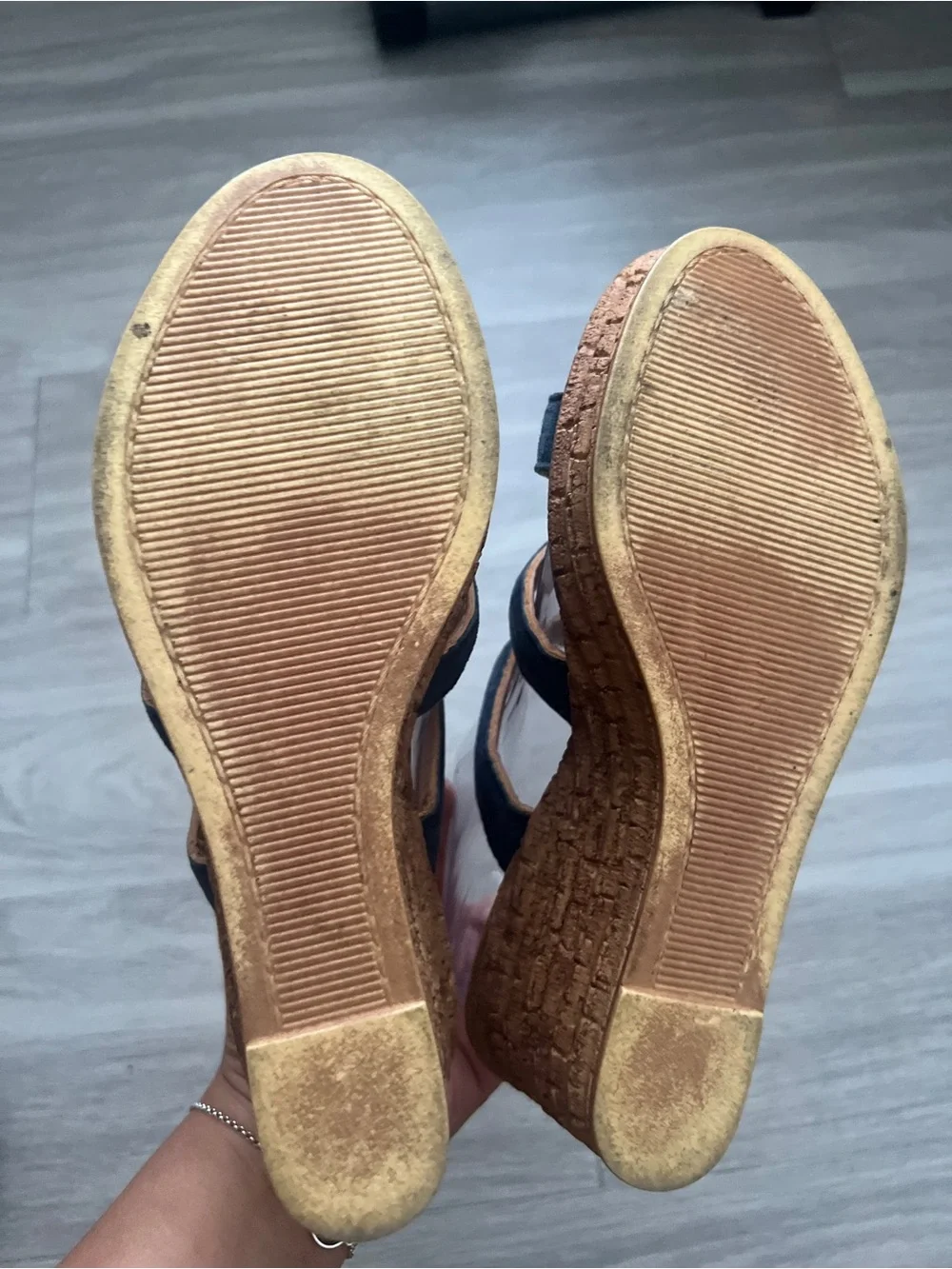 Mariella Navy Blue Suede Cork Wedge Sandals Size 9M